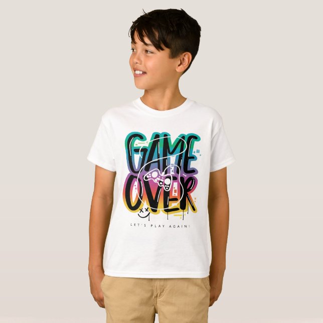 Game over Graffiti Joystick Gamer T-Shirt (Vorne ganz)