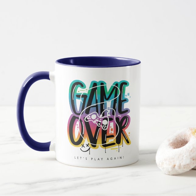 Game over graffiti joystick gamer tasse (Mit Donut)