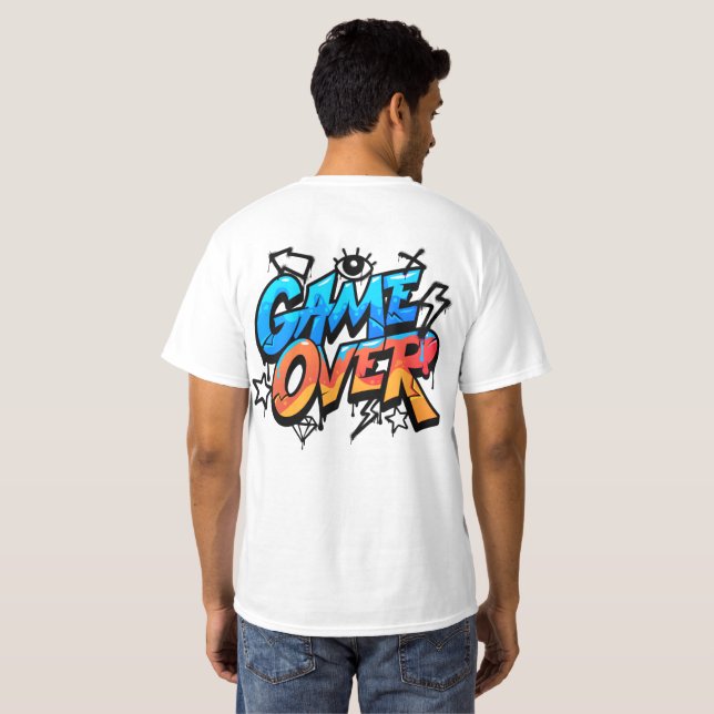 Game Over Graffiti Style Gamer T-Shirt – Bold Blue (Schwarz voll)