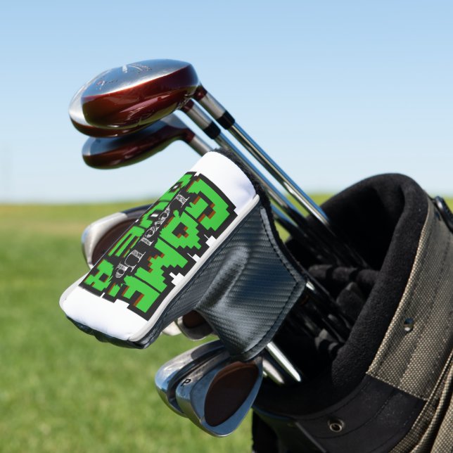 Game Over, Level Up: Pixelated Retro Game Welt Golf Headcover (In Situ)