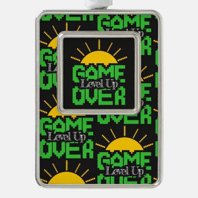 Game Over, Level Up: Retro-Pixel-Block-Abenteuer Rahmen-Ornament Silber (Vorderseite)