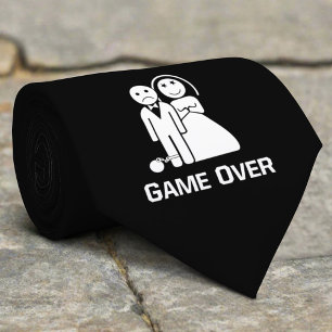 Game Over Lustige Hochzeits-Spruch Schwarz-Weiß Krawatte