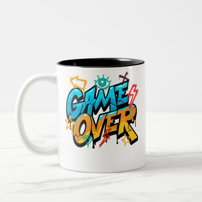 Game Over Mug – Classic Gamer Cup with Retro Sty Zweifarbige Tasse (Links)