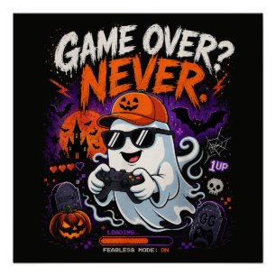 Game Over Nie Lustiger Gamer-Geist Halloween Poster