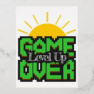 Game Over, Revive-Retro-Spiele mit, Level Up Folien Feiertagspostkarte