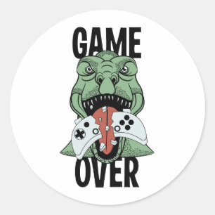 Game Over T-Rex Dinosaur Video Gamers' Runder Aufkleber