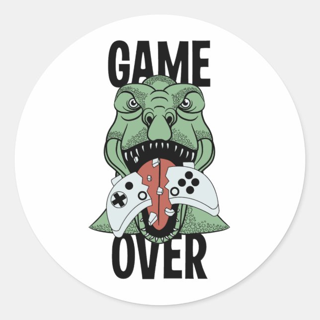 Game Over T-Rex Dinosaur Video Gamers' Runder Aufkleber (Vorderseite)