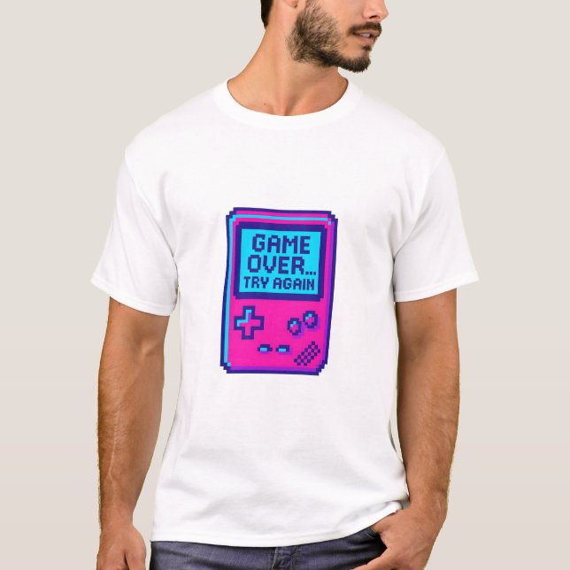 Game Over Versuch es nochmal – Retro Pixel Gamer  T-Shirt (Vorderseite)