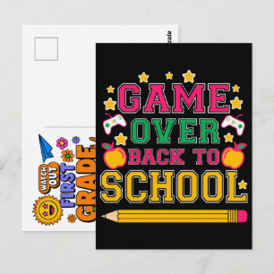 Game Over Zurück zur Schule Lustige Bekleidungsges Postkarte