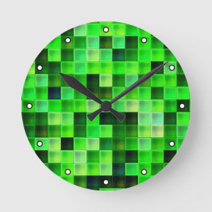 Game Pixels Green Square Muster mit Punkten Runde Wanduhr