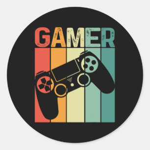 Game Player Retro Gamer Gaming Addict Boy Girl Men Runder Aufkleber