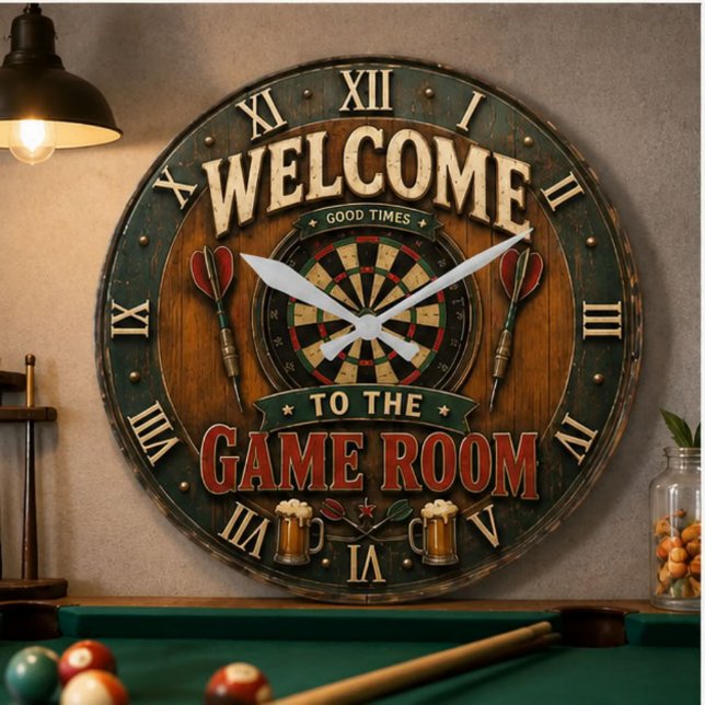 Game Room Dartboard Rustic Pub Bar Decor  Große Wanduhr (Von Creator hochgeladen)