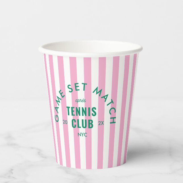 Game Set Match Après Tennis Club Pink Stripe Pappbecher (Vorderseite)