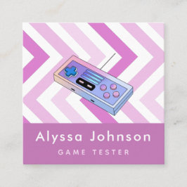 Game Tester Developer Retro Controller Gadget Pink Quadratische Visitenkarte