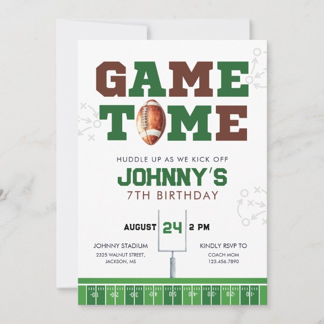 Game Time American Football Birthday Invitation Einladung (Vorderseite)