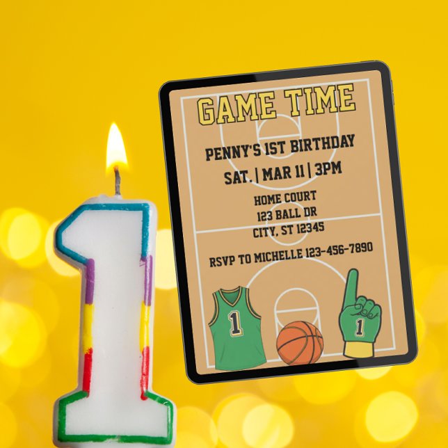 Game Time, Basketball 1st Birthday Einladung (Von Creator hochgeladen)