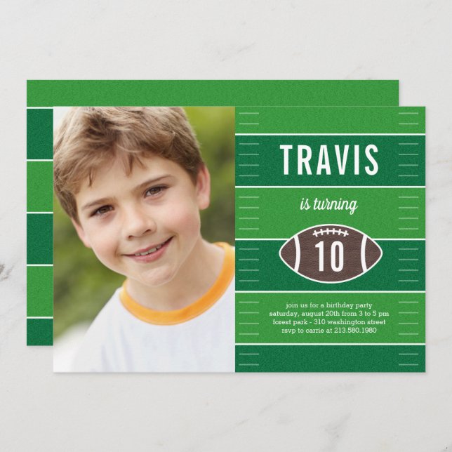 Game Time Football Geburtstagsparty Einladung (Vorne/Hinten)