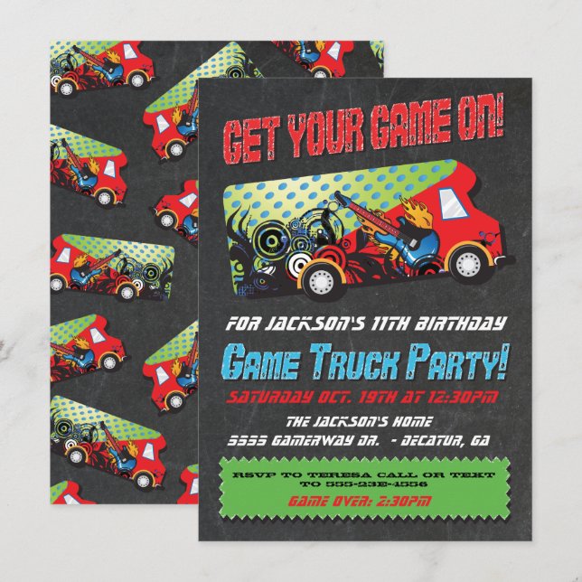Game Truck Party Einladungen (Vorne/Hinten)