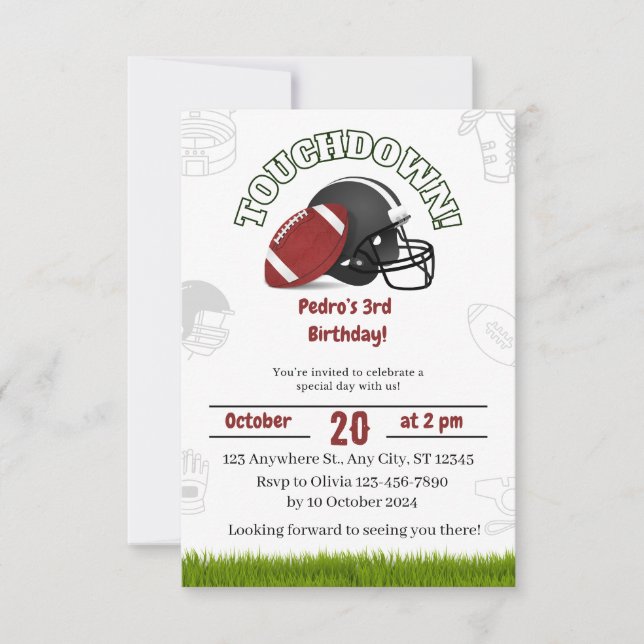 Game Watercolor Football Birthday Invitation  Einladung (Vorderseite)