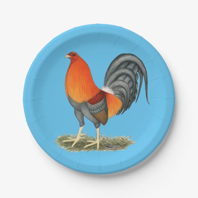 Gamecock Blue Red Rooster Pappteller (Vorderseite)