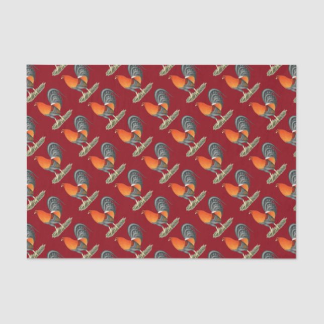 Gamecock Blue Red Rooster Seidenpapier (Vorderseite)