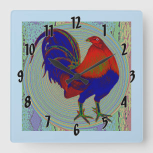 Gamecock:  Impressionist Rooster Quadratische Wanduhr
