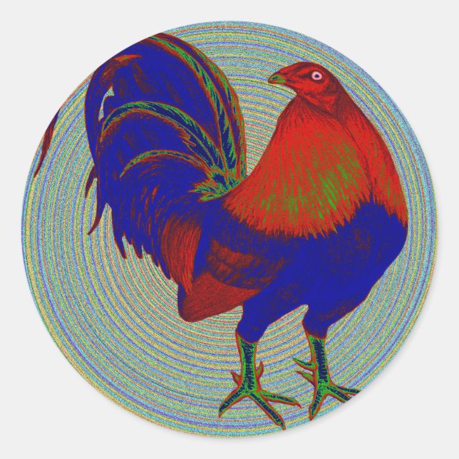 Gamecock: Impressionist Rooster Runder Aufkleber (Vorderseite)