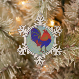 Gamecock: Impressionist Rooster Schneeflocken Zinn-Ornament