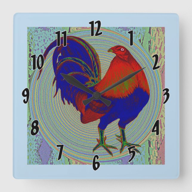 Gamecock:  Impressionistin Quadratische Wanduhr (Vorderseite)