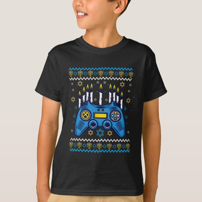 Gamecontroller Hanukkah Menorah Candles Jüdisches  T-Shirt (Vorderseite)