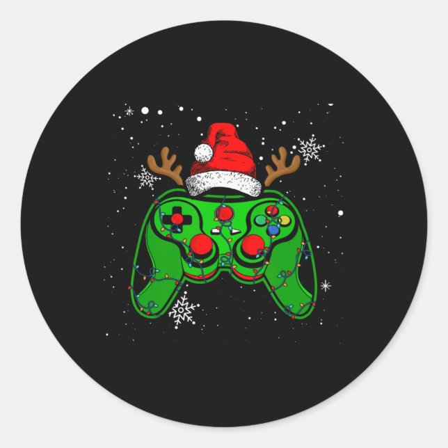 Gamecontroller Weihnachts-Weihnachtsmannmütze Game Runder Aufkleber (Vorderseite)