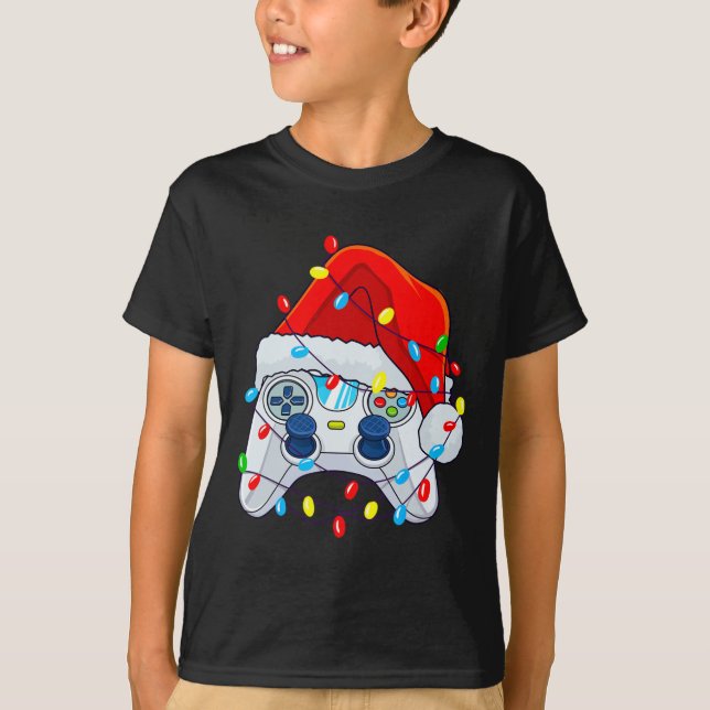 Gamecontroller Weihnachts-Weihnachtsmannmütze Game T-Shirt (Vorderseite)