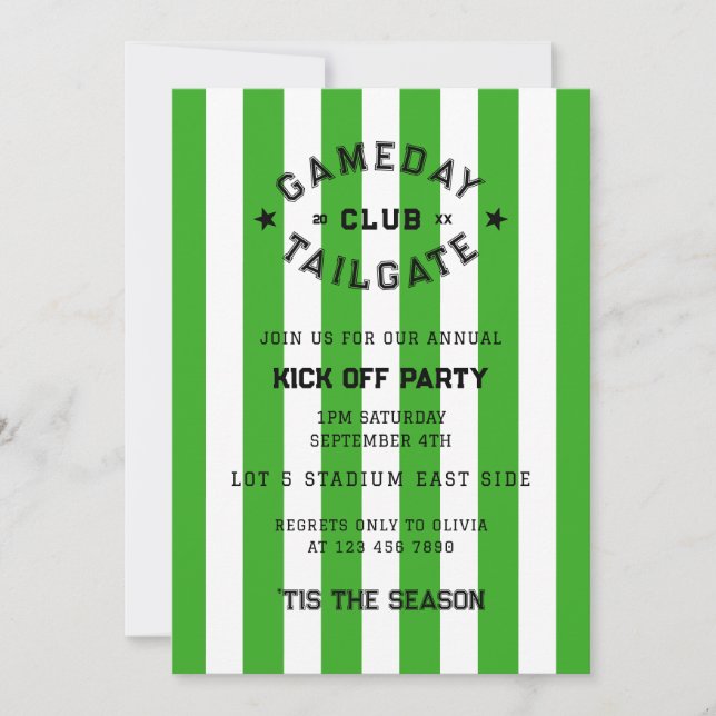 Gameday Tailgate Club Kick Off Party Green Team Einladung (Vorderseite)