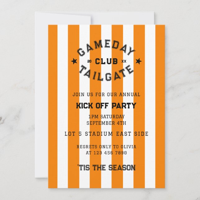 Gameday Tailgate Club Kick Off Partys Orange Team Einladung (Vorderseite)