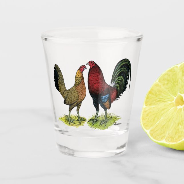 Gamefowl-Paar Schnapsglas (Vorderseite)