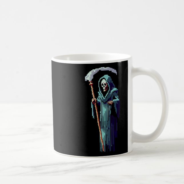 Gamer 8 Bit Pixel Art Video Game Grim Sensenmann v Kaffeetasse (Rechts)