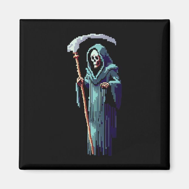 Gamer 8 Bit Pixel Art Video Game Grim Sensenmann v Magnet (Vorne)