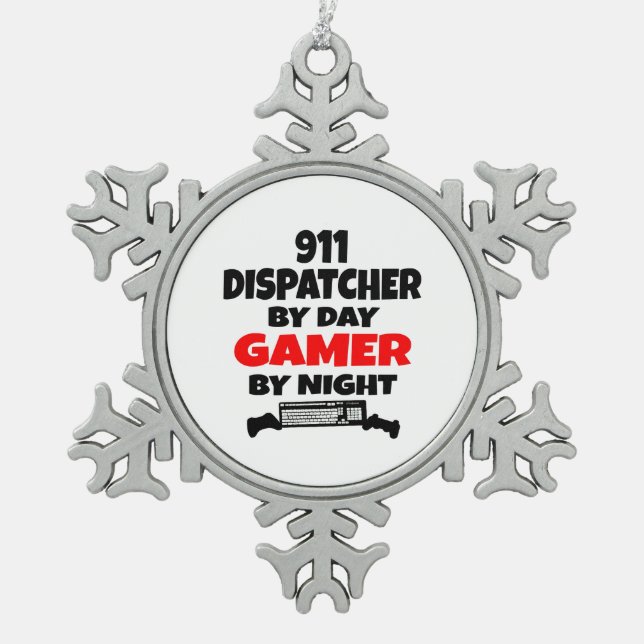 Gamer 911 Dispatcher Schneeflocken Zinn-Ornament (Vorderseite)