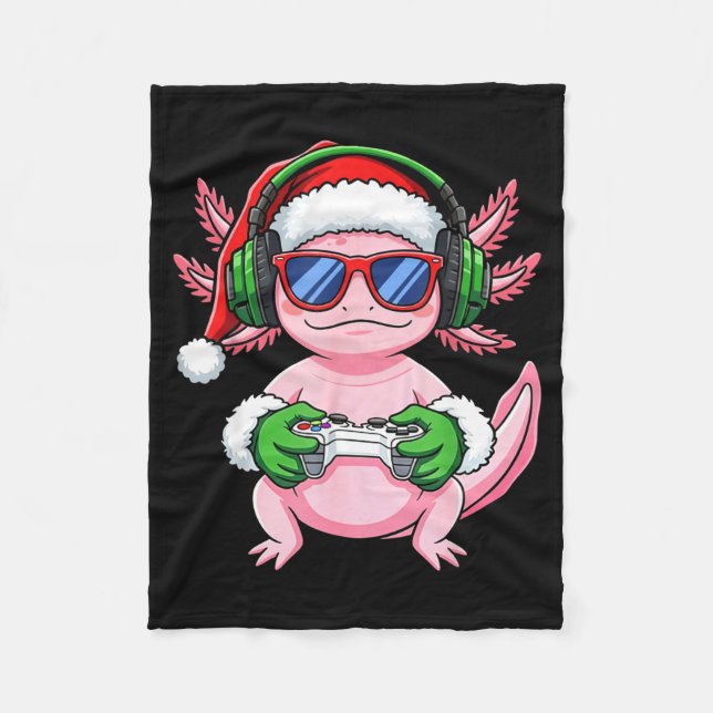Gamer Axolotl Christmas Shirt Funny Video Game San Fleecedecke (Vorderseite)