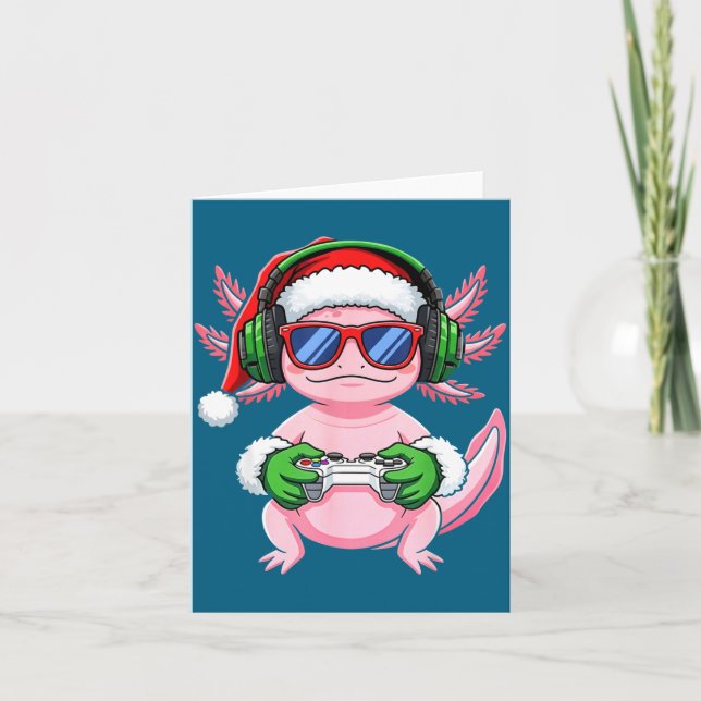 Gamer Axolotl Christmas Shirt Funny Video Game San Karte (Vorderseite)