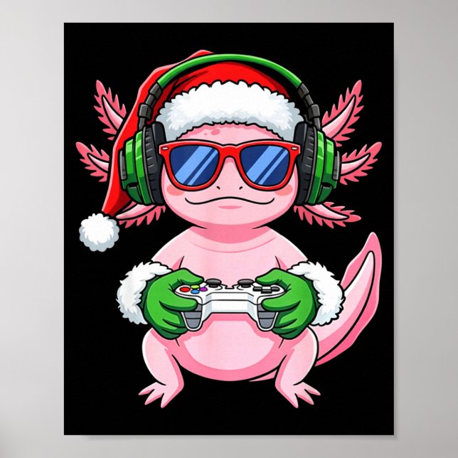 Gamer Axolotl Christmas Shirt Funny Video Game San Poster (Vorne)