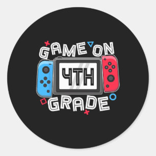 Gamer Back to School Fun Game auf 4. Klasse Kids B Runder Aufkleber