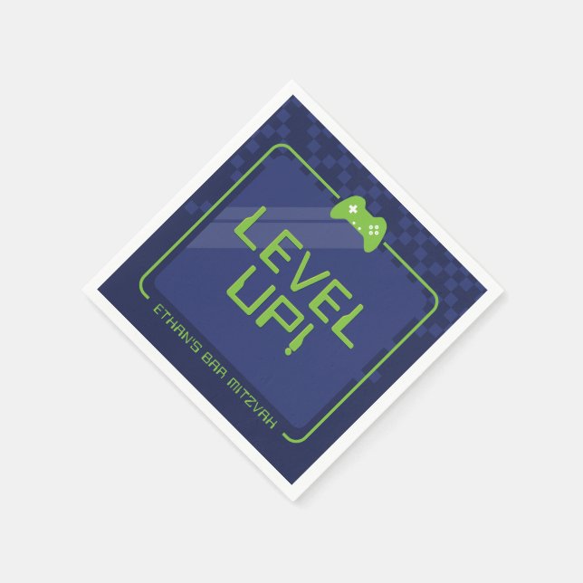 GAMER BAR MITZVAH cool modern navy neon green Serviette (Ecke)