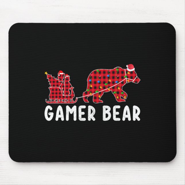 Gamer Bear Sleigh Weihnachtsfamilie Matching Xmas  Mousepad (Vorne)
