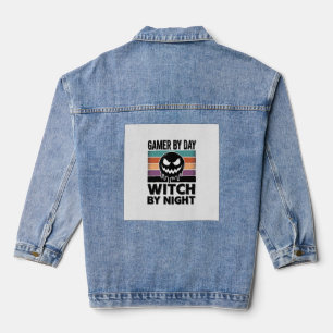Gamer bei Tag, Hexe bei Nacht Retro-Halloween-Desi Jeansjacke