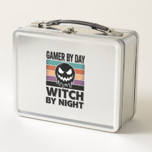Gamer bei Tag, Hexe bei Nacht Retro-Halloween-Desi Metall Brotdose