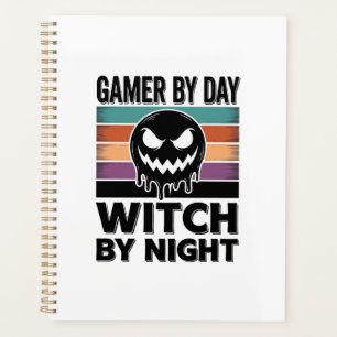 Gamer bei Tag, Hexe bei Nacht Retro-Halloween-Desi Planer