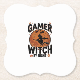 Gamer bei Tag, Hexe bei Nacht, Vintage-Gaming-Desi Untersetzer