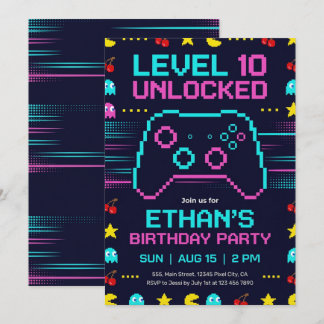 Gamer Birthday Invitation  Pixel Video Game Party Einladung
