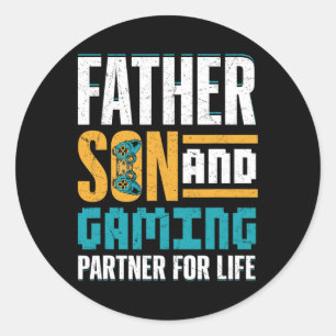 Gamer Bond – Vater und Sohn spielen zusammen Runder Aufkleber